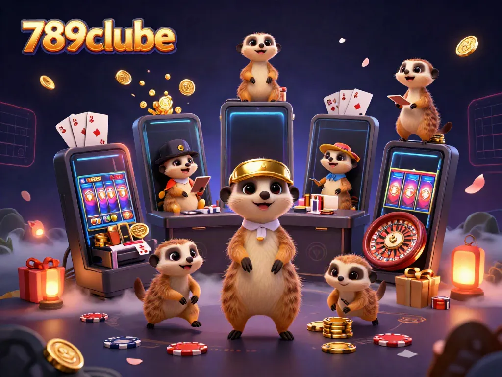 Engage in thrilling gameplay at 789clube with meerkats running a colorful casino, featuring dynamic slot action and casino fun.