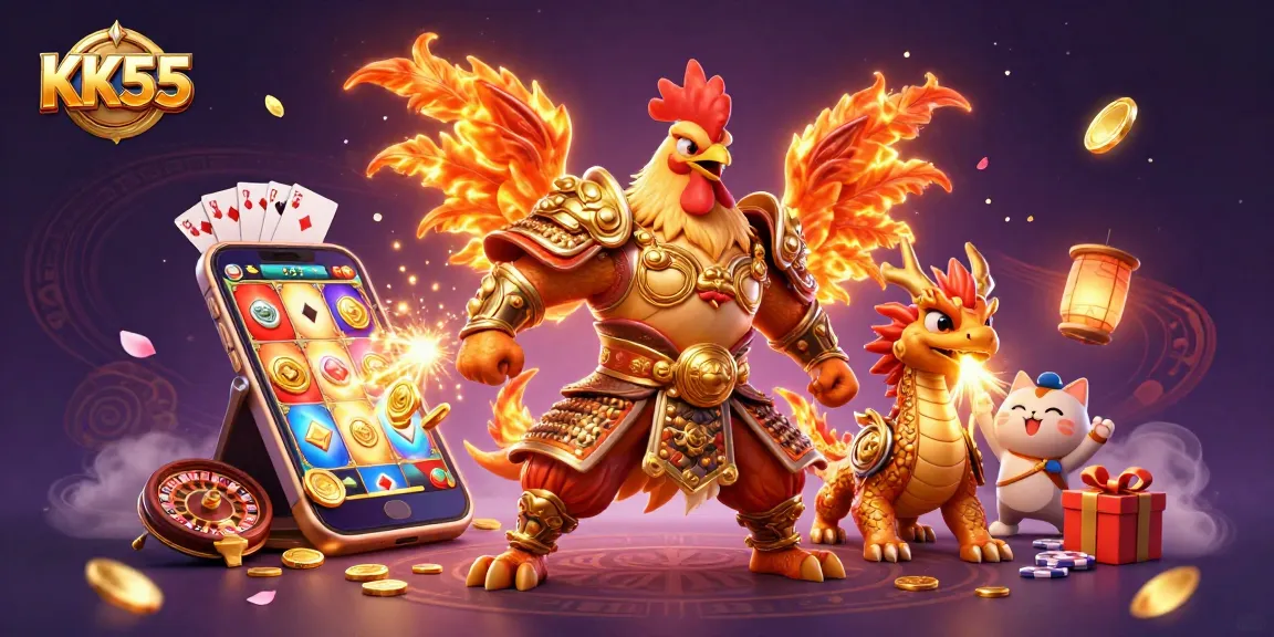 Engage in exhilarating gameplay with KK55’s gaming characters thriving in a vibrant casino world.