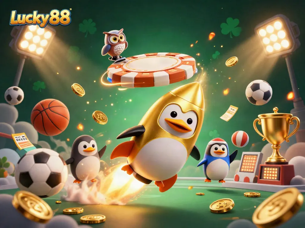 Experience thrilling wins with Lucky 88 in a vibrant casino showdown featuring dynamic sports elements.