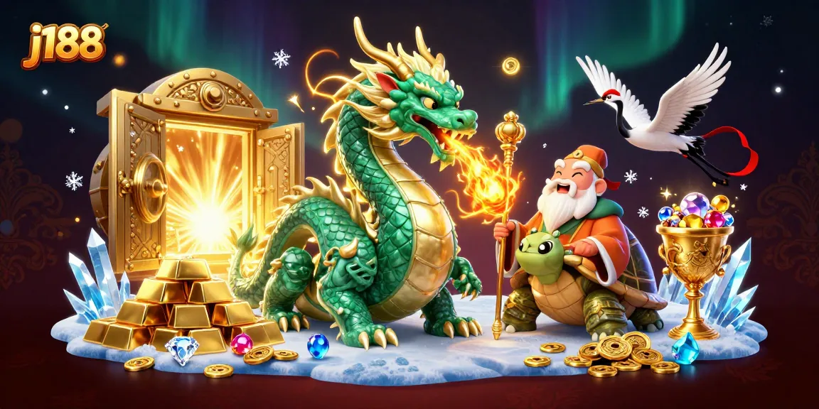 j188 players enjoying exciting wins with a jade dragon and lucky cranes at a vibrant casino scene
