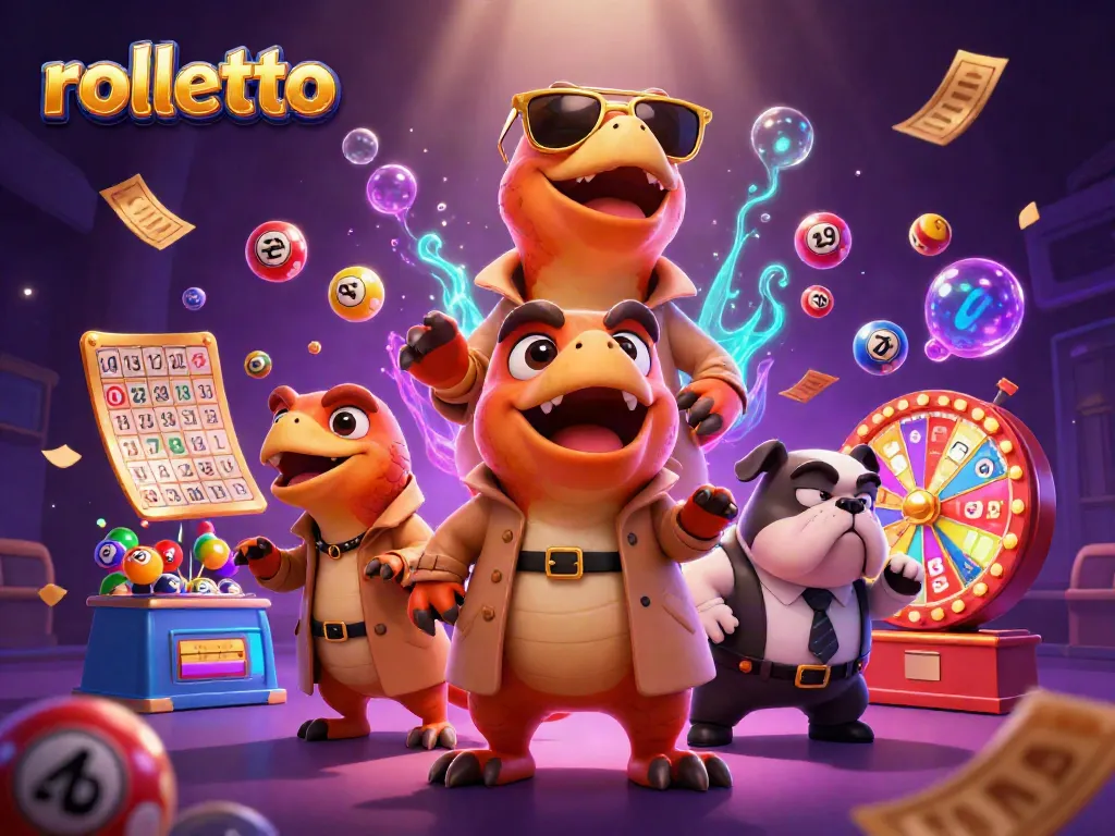 Experience the vibrant world of rolletto as animated raptors sneak into a casino lounge, surrounded by lively gaming elements.