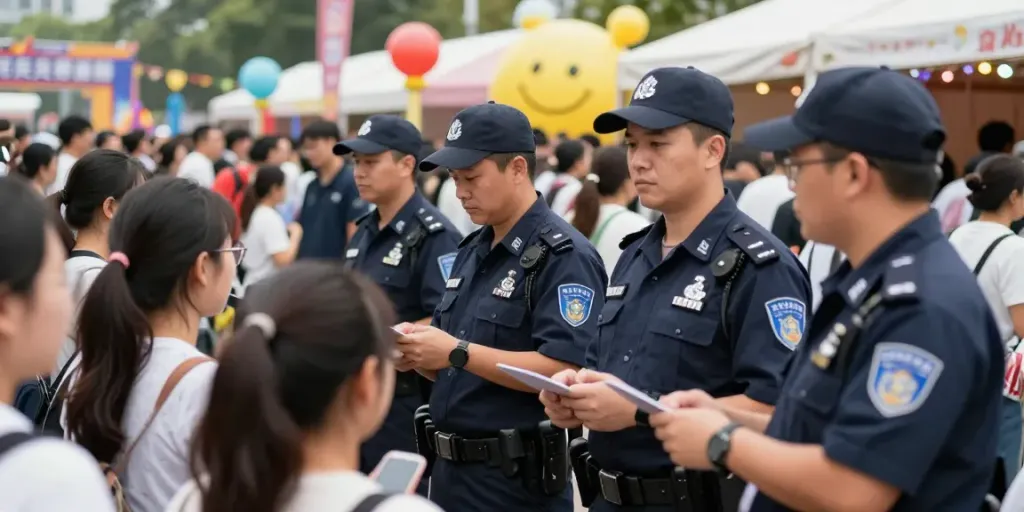 Event Security professionals ensuring safety at a local community festival, trusted provider keeping attendees secure