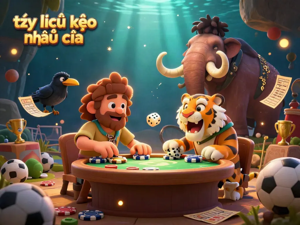 Bet and win with tỷ lệ kèo nhà cái displayed in an exciting prehistoric sports betting scene featuring playful characters and dynamic elements.
