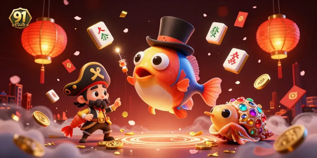 Engage in thrilling gameplay with 91club's vibrant and dynamic casino-themed illustration.