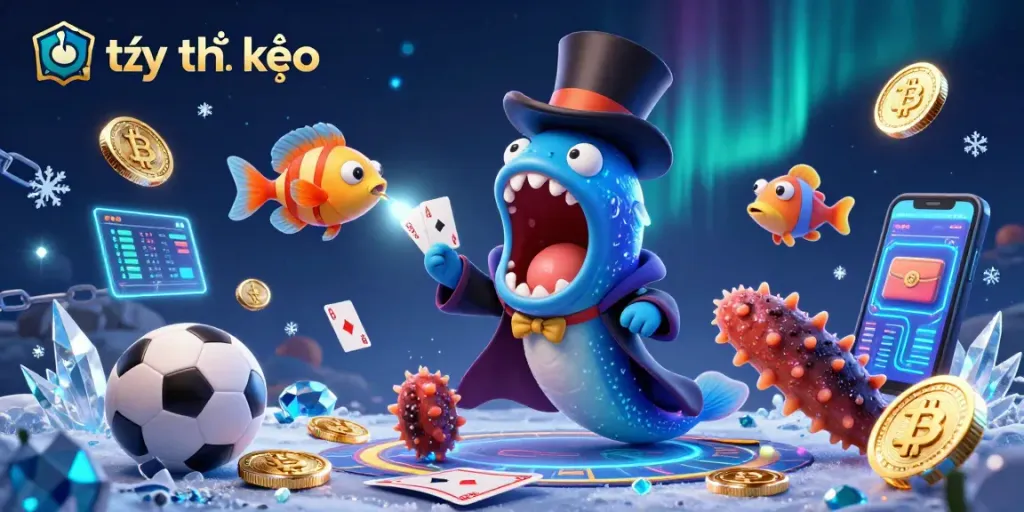 Engage with tỷ lệ kèo in this vibrant sports betting-themed illustration showcasing unique characters and elements.