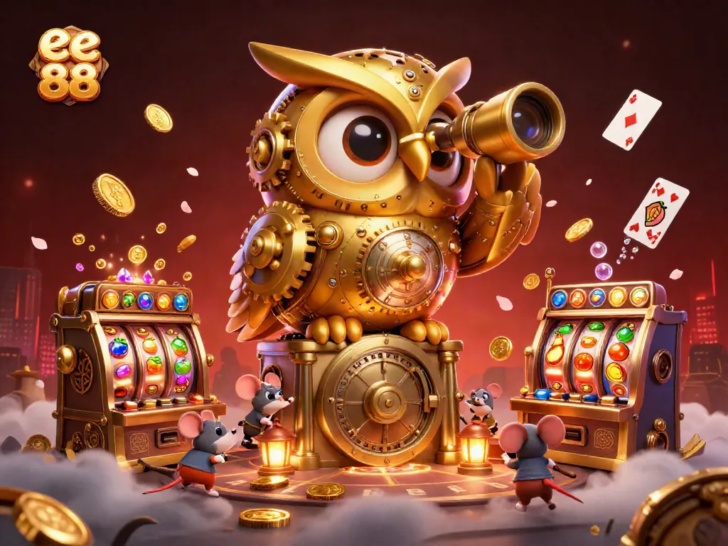 Engage with ee 88 in an electrifying 3D casino scene full of dynamic slot machines and playful characters.
