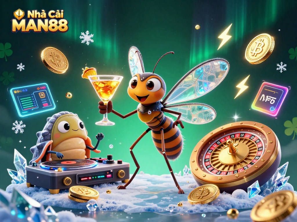 Engage with Nhà Cái MAN88, where a frozen mosquito mascot and trilobite DJ bring casino fun with crypto elements.