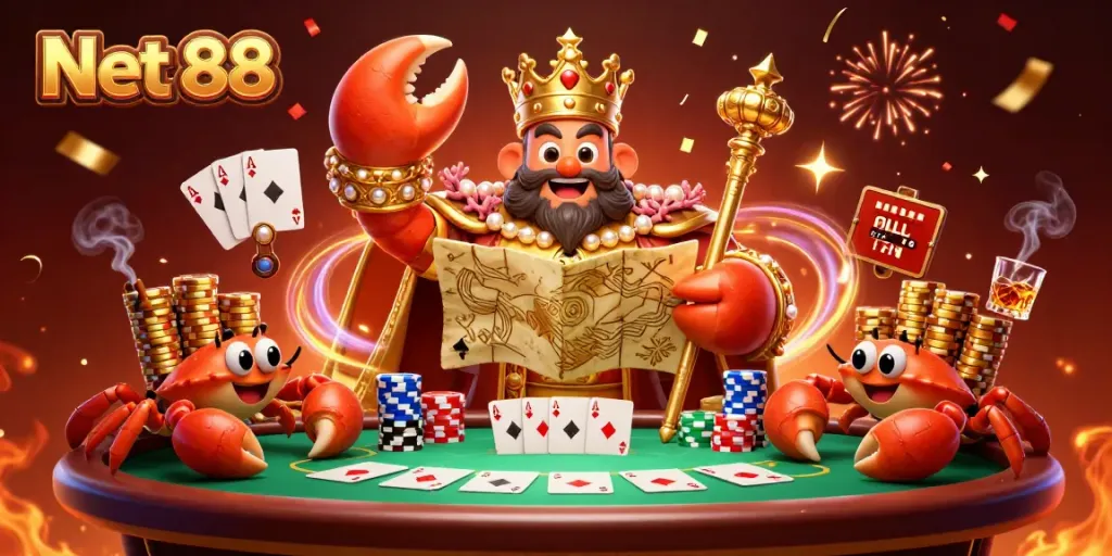 Experience thrilling bets and rich rewards at Net 88's vibrant casino scene with golden crab emperor.