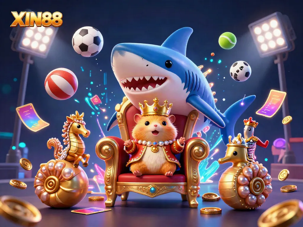 Engage with XIN88's immersive gaming universe featuring a golden hamster king and dynamic sports elements.
