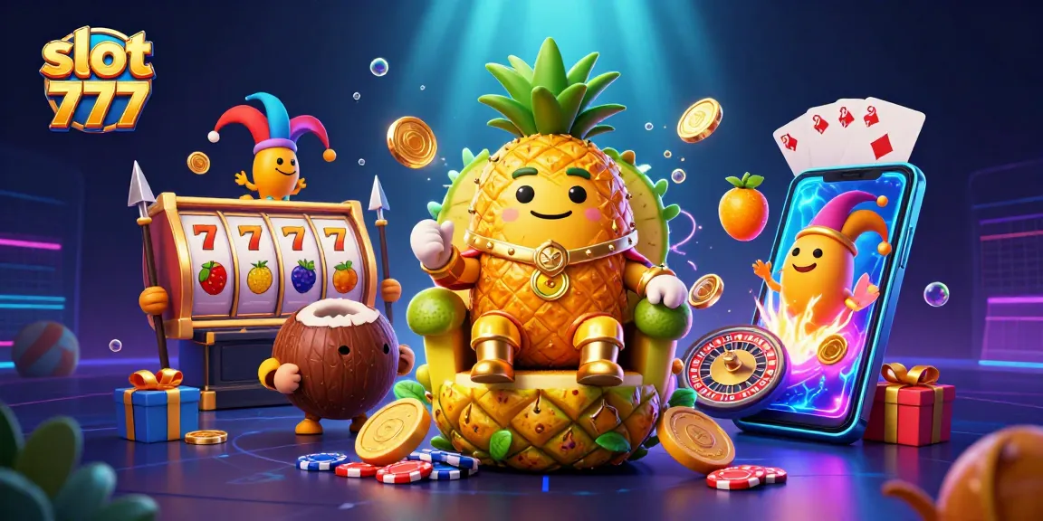 Experience thrilling gameplay with slot 777 as golden pineapple king and colorful slot elements create excitement.