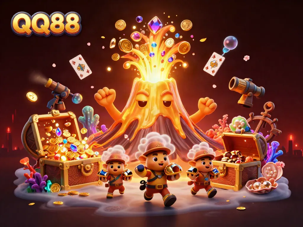 Experience the thrill of QQ88 as the golden volcano erupts with treasure and excitement.