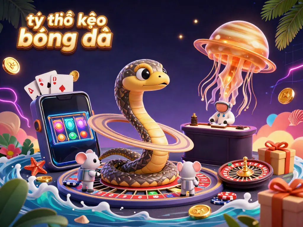 Engage in tỷ lệ kèo bóng đá as astronaut mice bet on Saturn's rings while a cosmic dealer oversees in an electrifying scene.