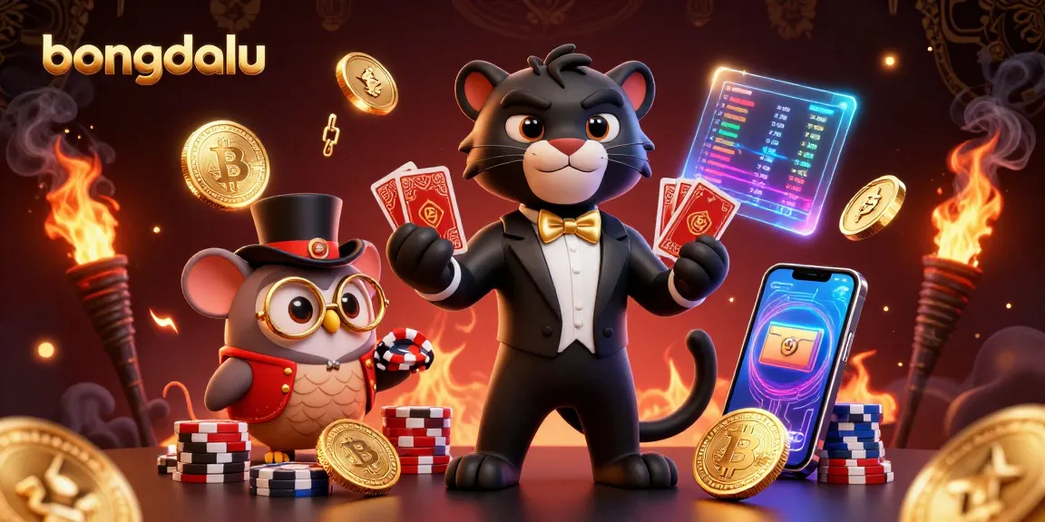 Experience exciting action on bongdalu with a stylish panther dealing cards amidst vibrant cryptocurrency elements.