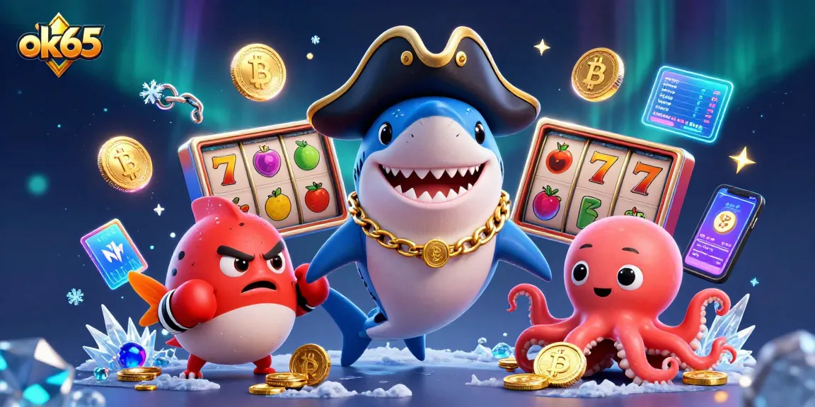Bet on exciting outcomes with ok65, featuring animated casino characters, vibrant coins, and lively gaming symbols.