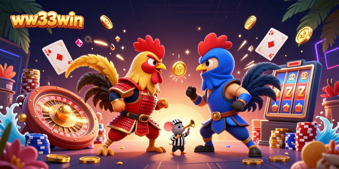 Experience the thrilling showdown at ww33win with epic battling roosters and casino excitement!