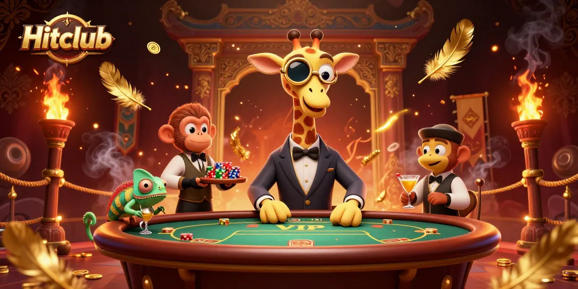 Experience excitement at Hitclub with high-roller giraffe and vibrant casino elements in an immersive scene.