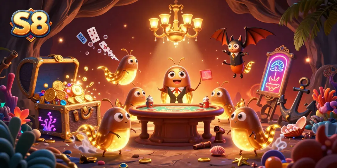 S8 shines in an enchanting cave casino as glowworms illuminate the scene with treasures and vibrant game elements.